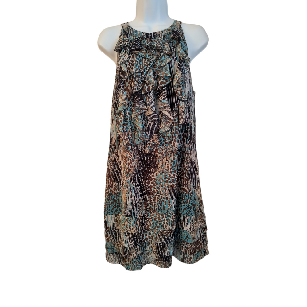 Ice Animal Print Sleeveless Dress Women's size 12 Ruffled Layered Multicolor